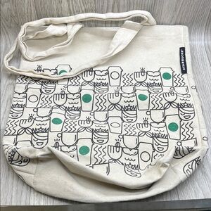 Starbucks Cream and Green Graphic Tote Bag